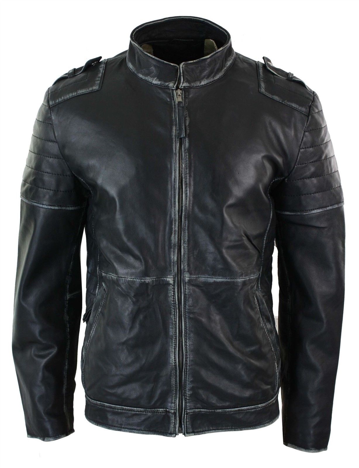 Mens Black Washed Vintage Biker Style Punk Rock, Genuine ... (1228 x 1600 Pixel)