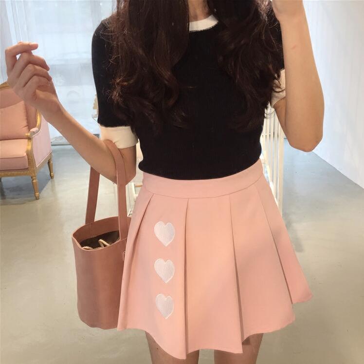 Heart embroidery High Waist Aline Skirt on Storenvy