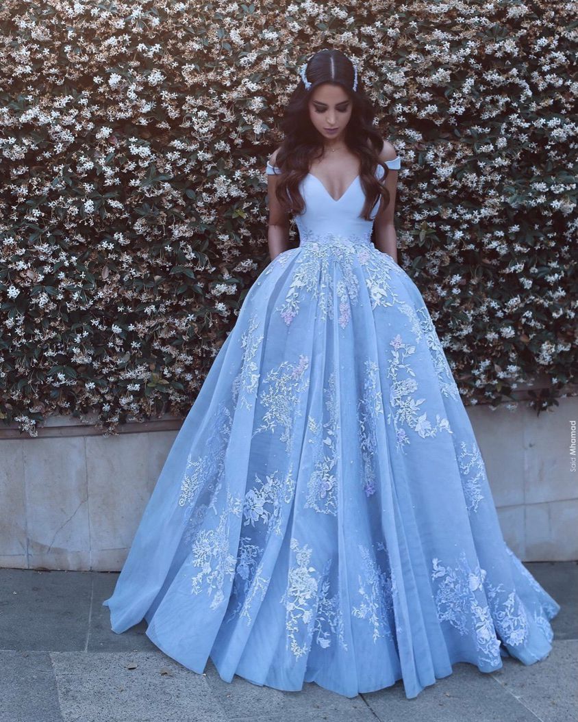 handmade tulle off shoulder prom dress 