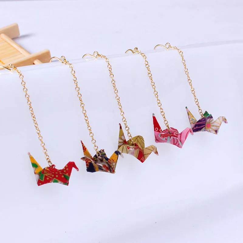 Origami Good Luck Paper Crane Earrings Royal Blue Amazon Com