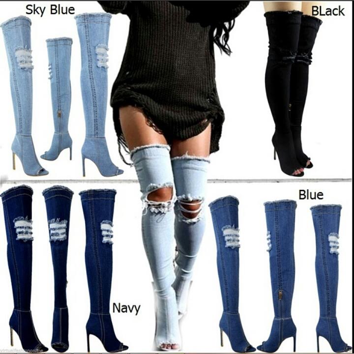 ripped jeans knee high boots