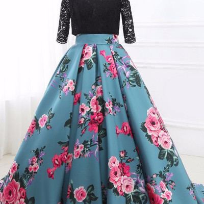 blue satin floral dress