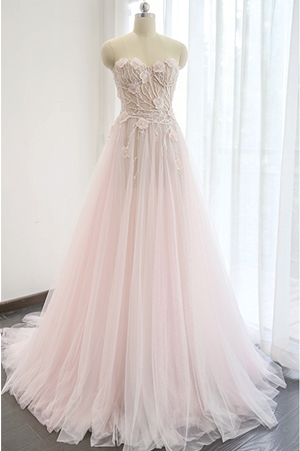 pink a line wedding dress