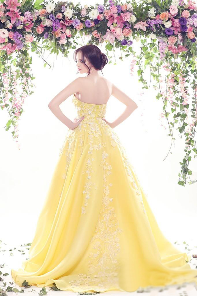 Yellow prom dress, strapless prom dress, long beautiful ...