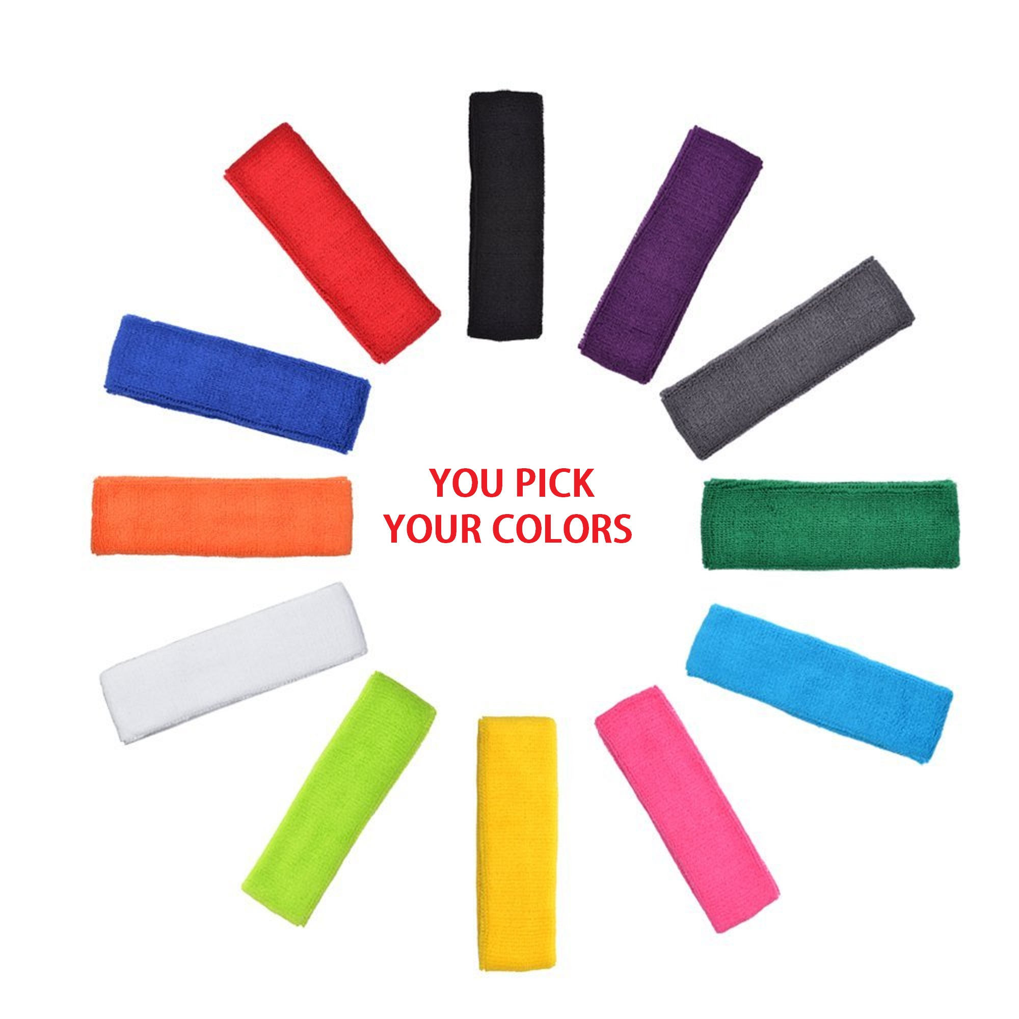 10 PURPLE TERRY SWEATBAND Cotton Headbands Absorbent Workout Quality Sport BANDS