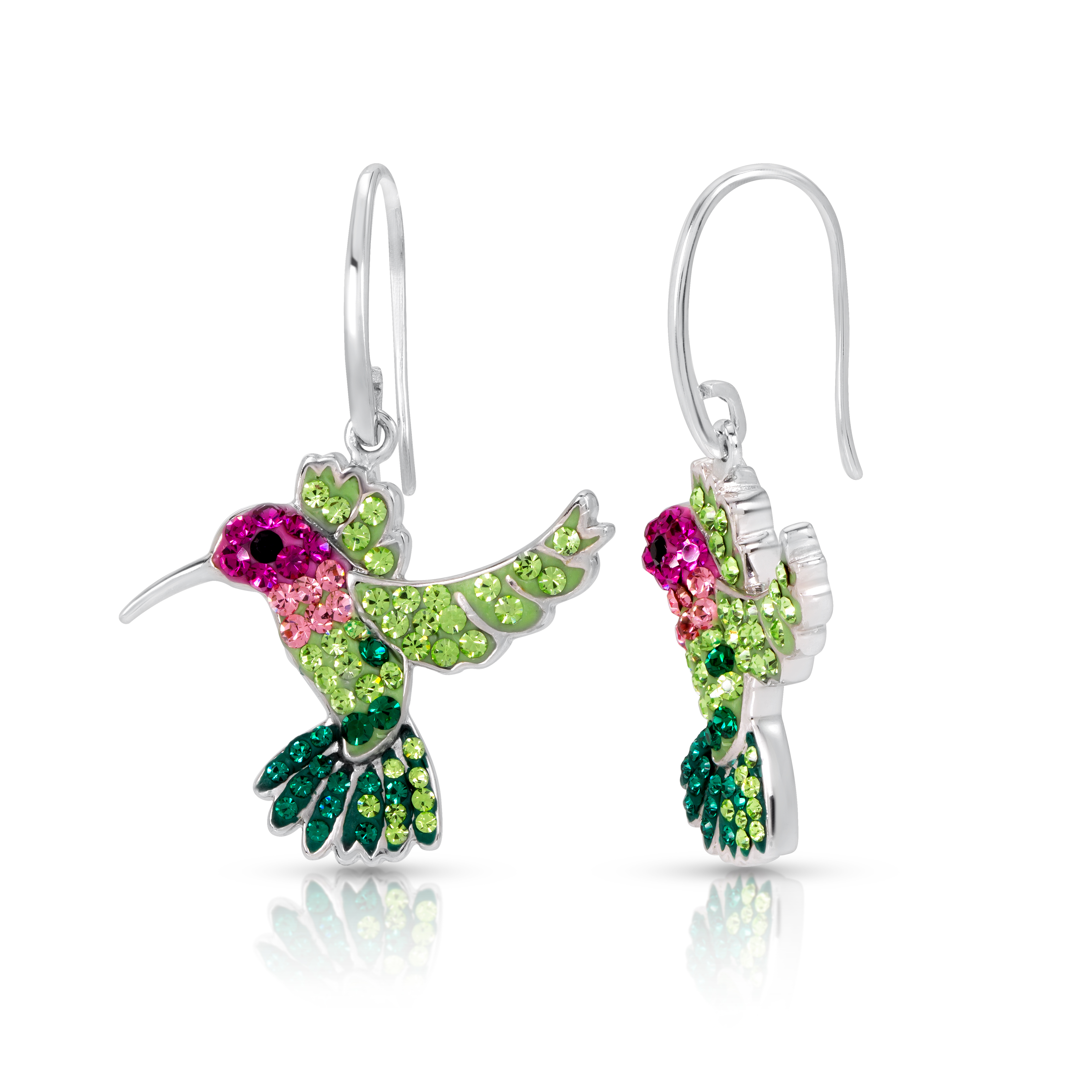 Colorful Crystal Flying Hummingbird Earrings Never Rust 925 Sterling