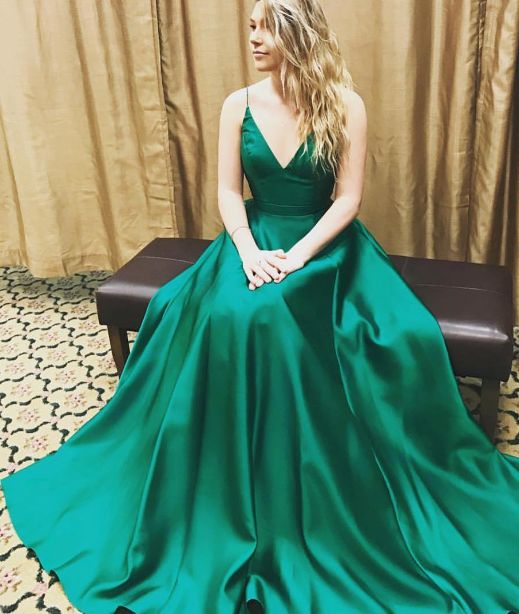 V Neck Prom Dress, Green Formal Dress 