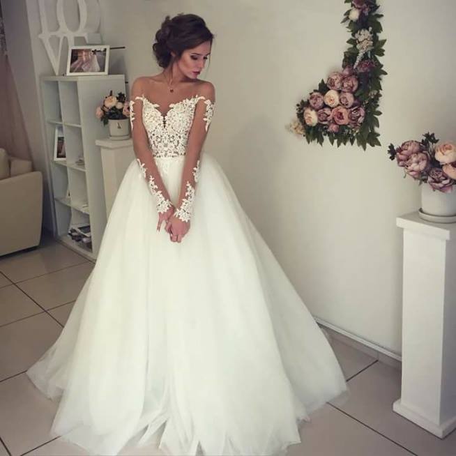 long sleeve wedding dress with veil