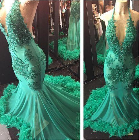 Turquoise Feather Prom Dresses