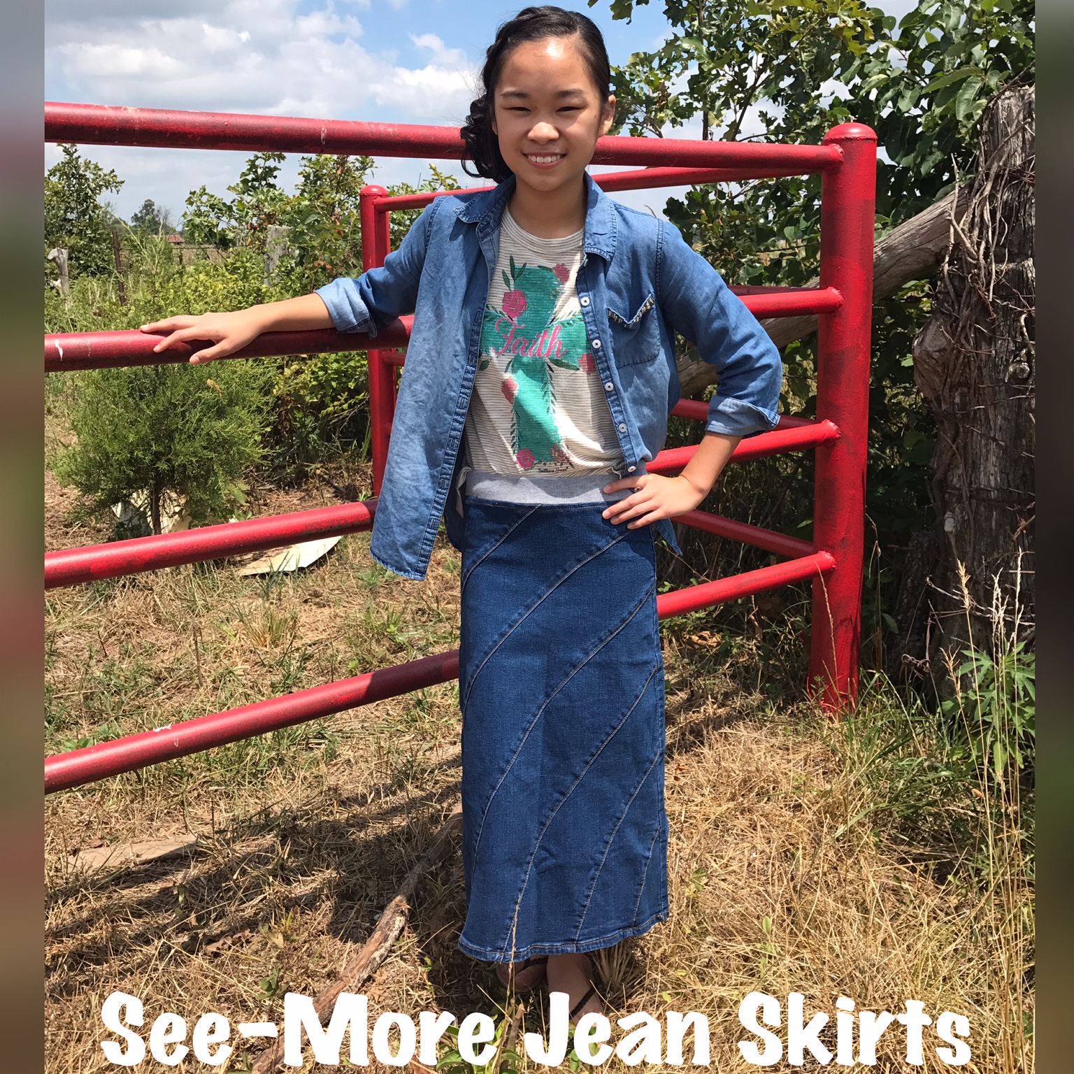 children's long denim skirts