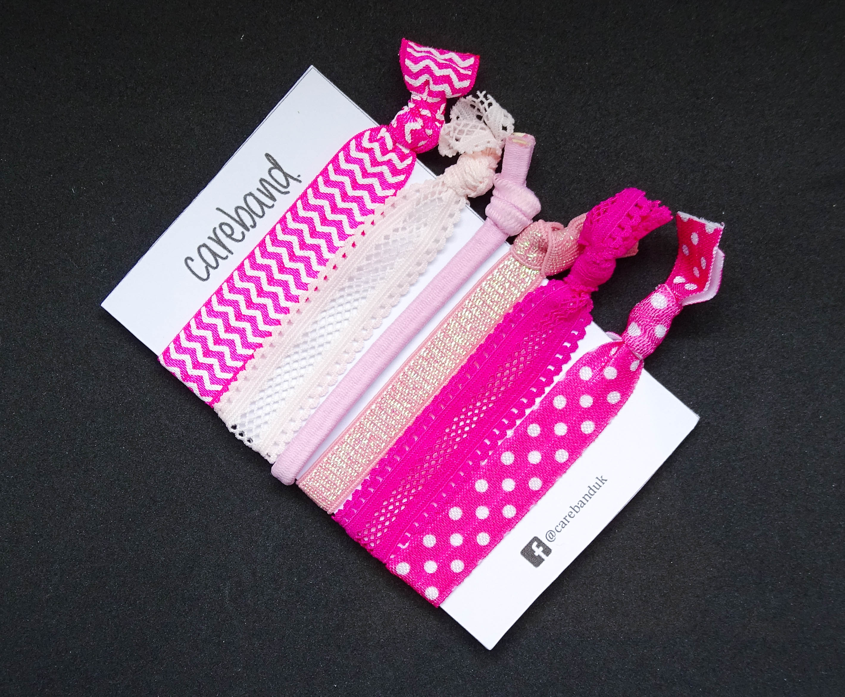 Set Of 6 Pink White Dot Print Creaseless Hair Ties No Damage