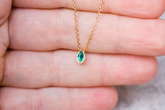 14k Diamond /& Emerald Birthstone Pendant