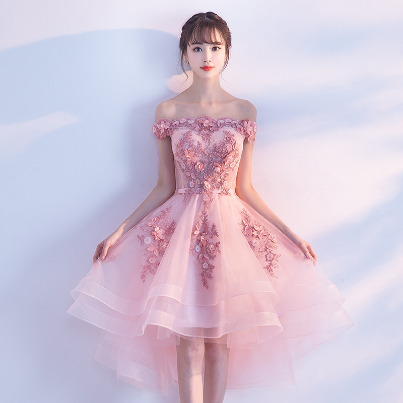 pink lace high low dress