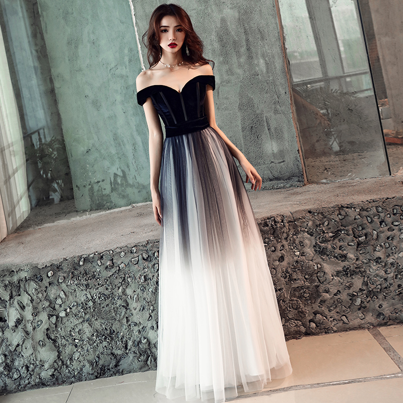 Get the Black v neck tulle velvet long 