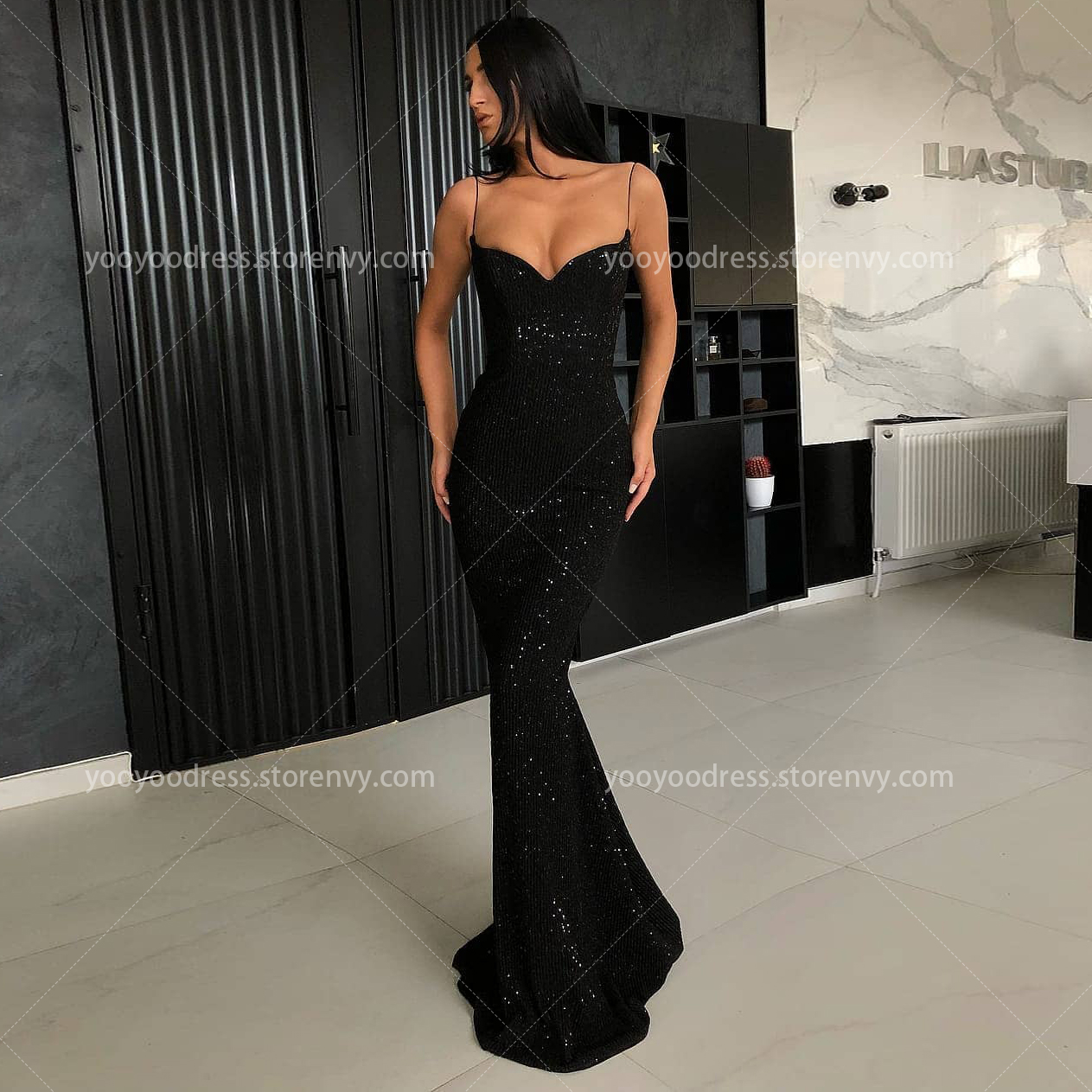 black sequin mermaid dress