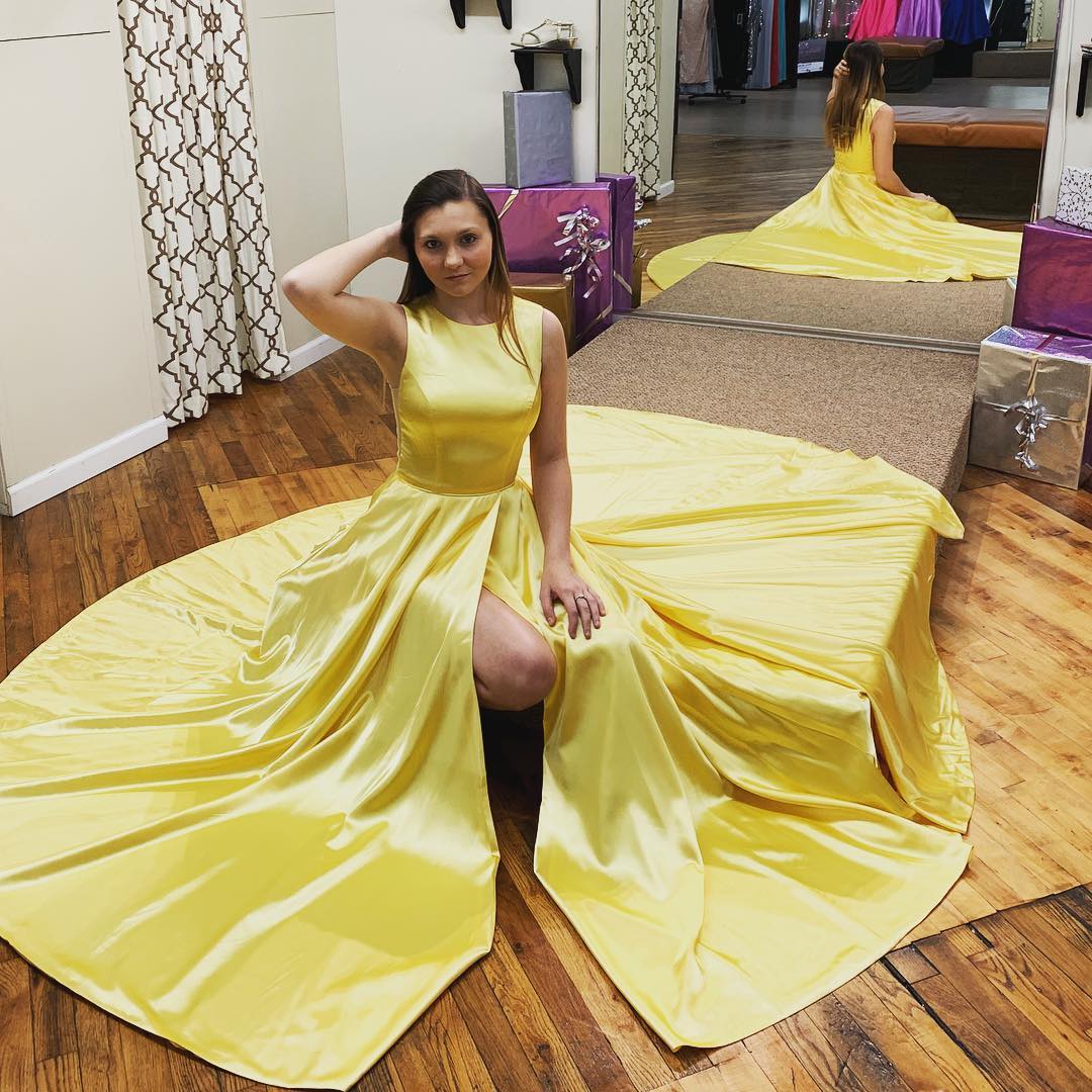 simple yellow prom dress