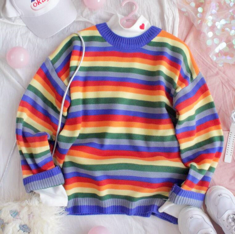 Colorful Rainbow Stripes Knit Sweater on Storenvy