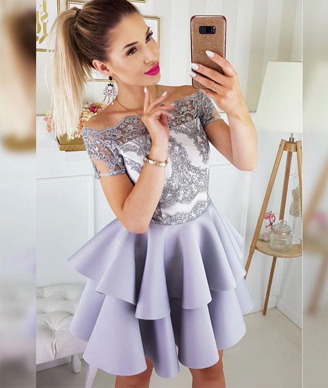 Purple Ruffle One Shoulder Short Prom Dress