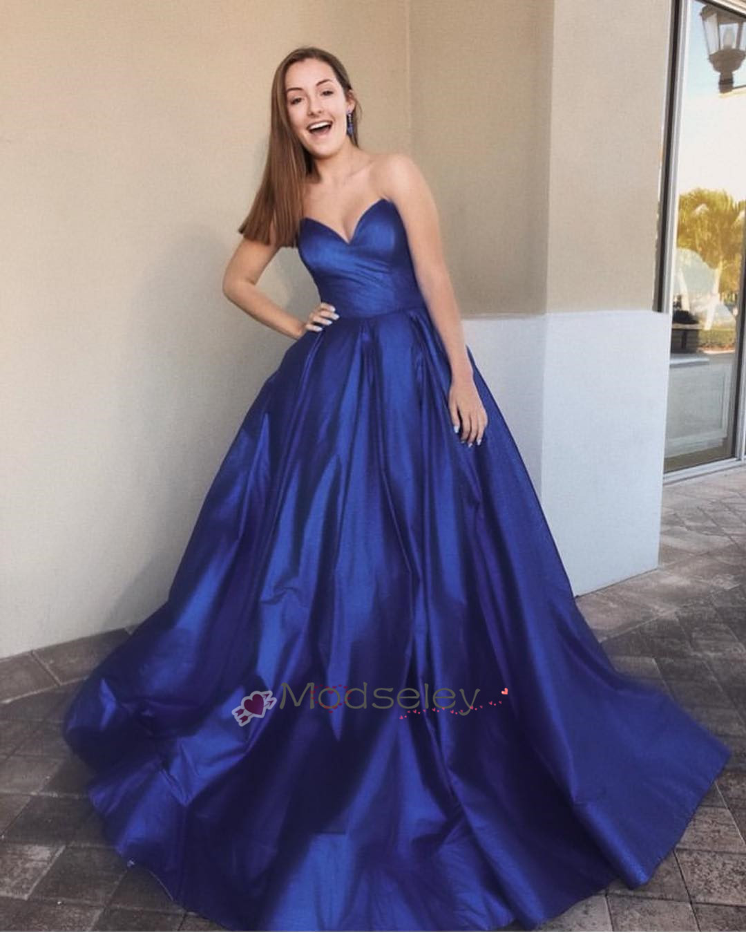 strapless royal blue gown
