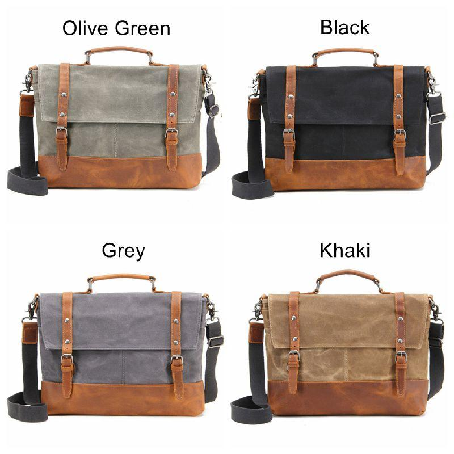 Business Vintage Men/'s Khaki/&Black Leather Messenger Briefcase Bag Shoulder Bag