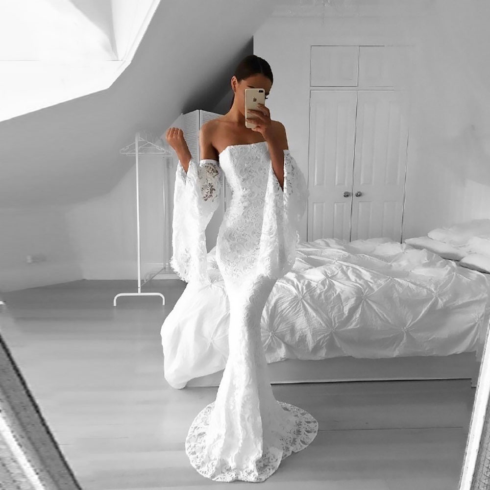 White Lace Long Prom Dress Mermaid Evening Dress Dream Prom