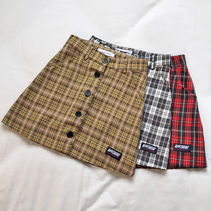 Button Up Plaid Skirt (3 Colors) Red 