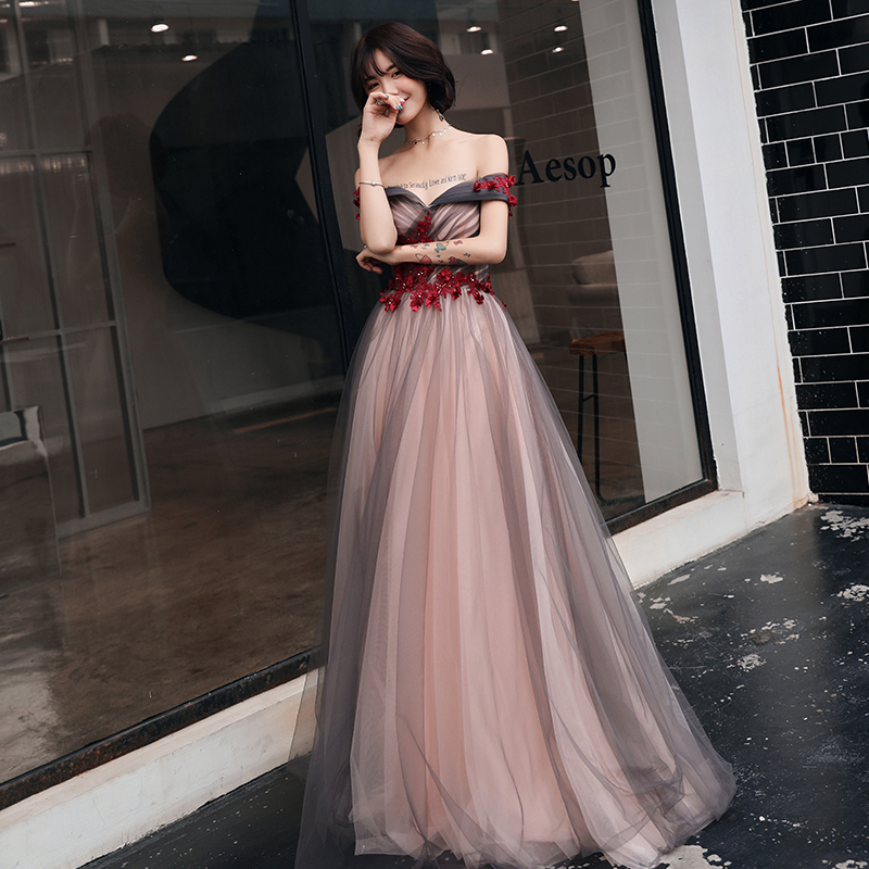 Stylish tulle applique long prom dress 