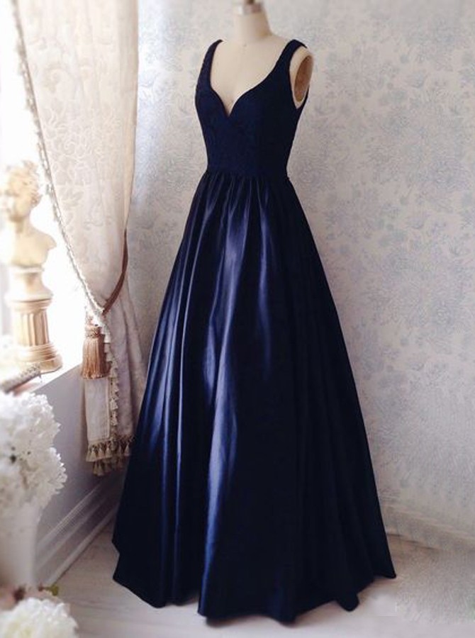 blue simple prom dresses