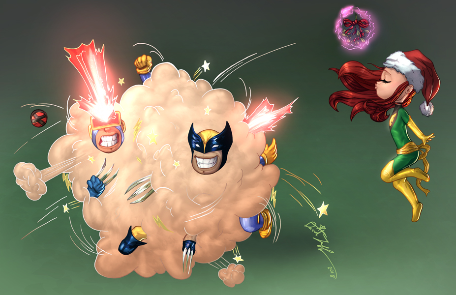 "X-men Marvel Christmas - Jean Grey, Wolverine, and Cyclops" Art Print