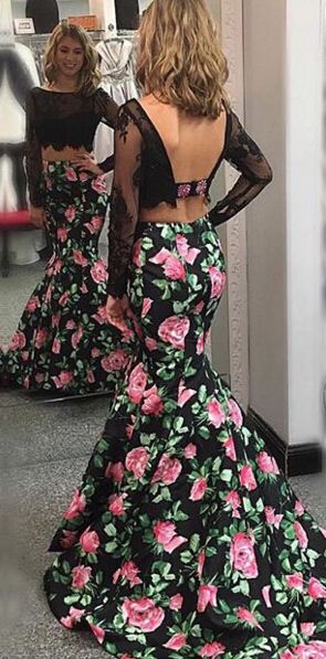 2 piece floral prom dress