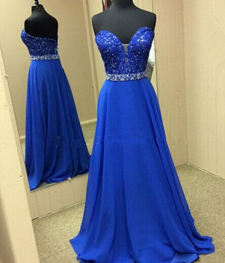 royal blue chiffon prom dress