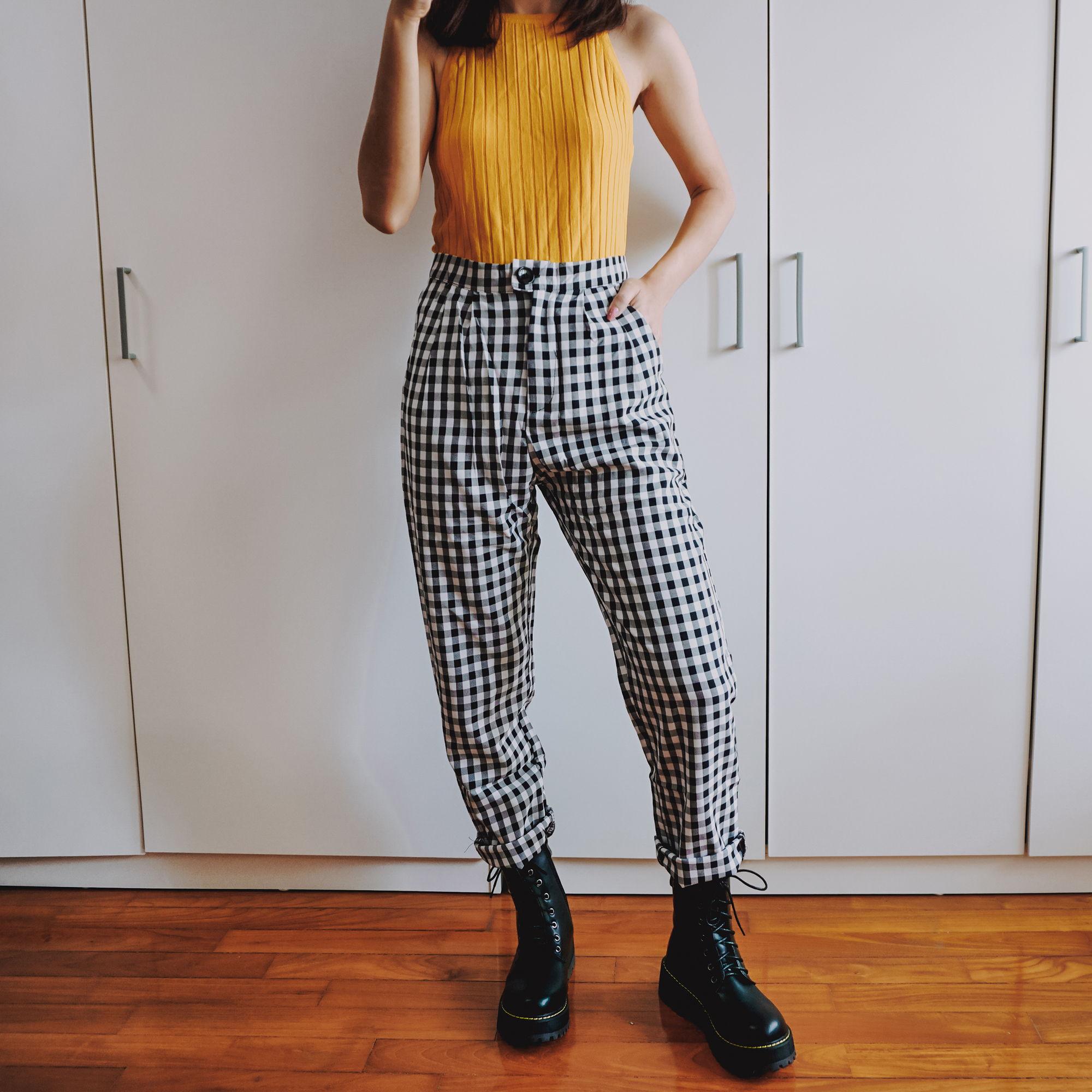 gingham plaid pants