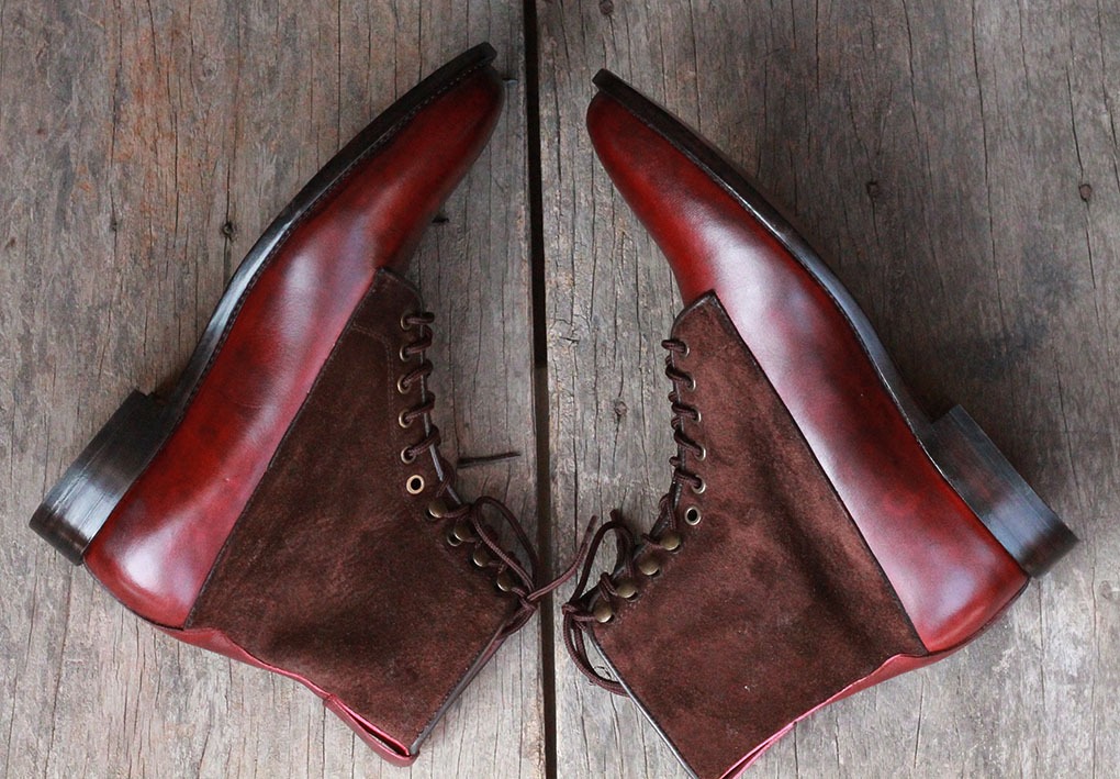 Handmade Leather Suede Boot. Ankle High 
