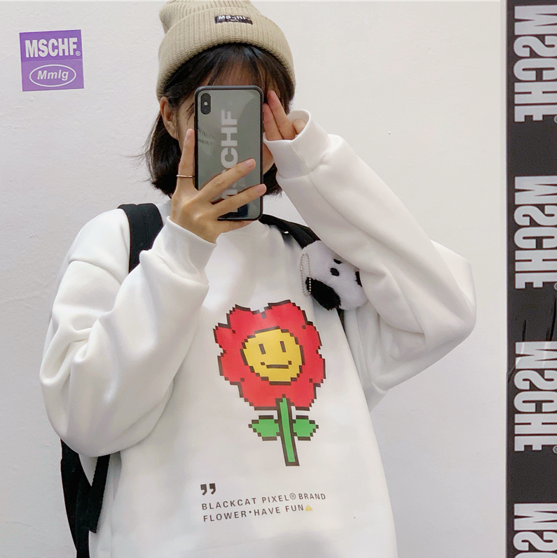 Smiley Flower Printed Hoodie Sweatshirt on Storenvy
