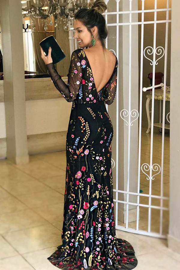 Sleeves Black Floral Embroidered 