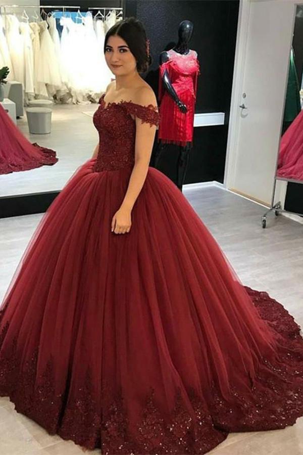 Burgundy Ball Gown Off-the-Shoulder 