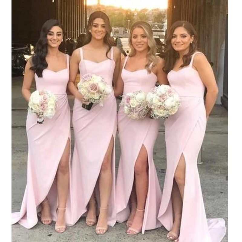 ClairebridalStraps Pink Side Slit Bridesmaid Dresses, Sheath Bridesmaid