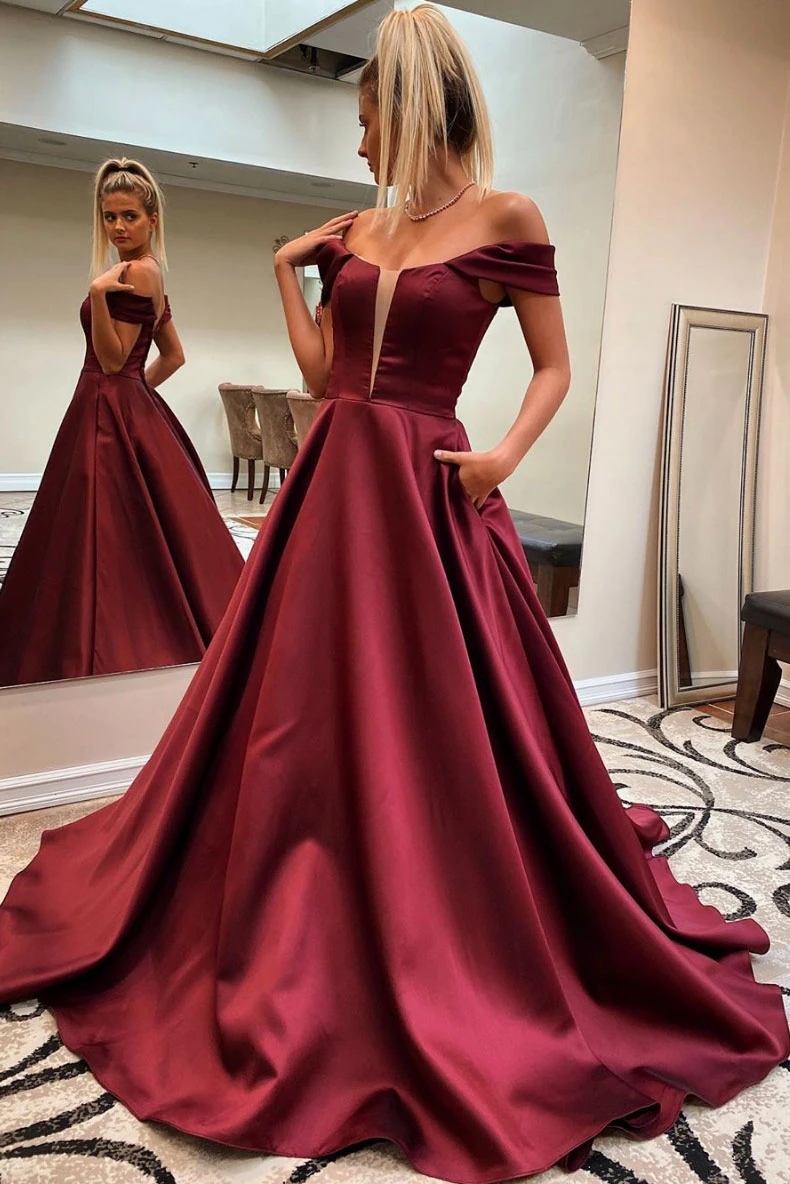 red satin prom dress with pockets