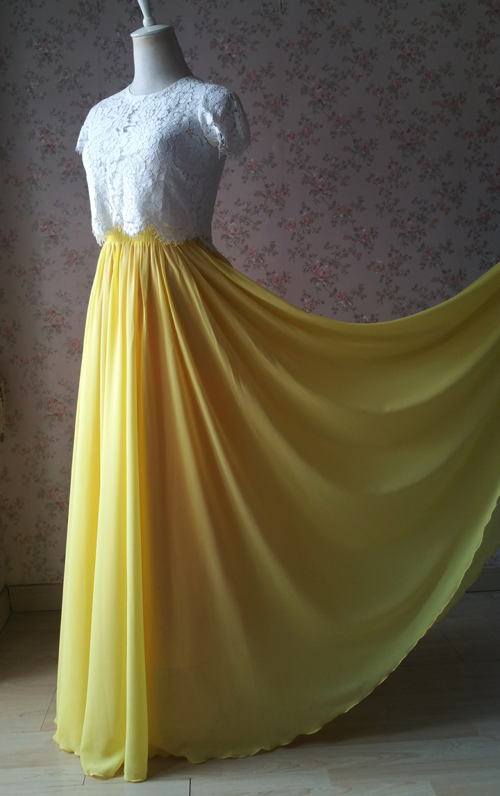 high waisted pleated chiffon maxi skirt