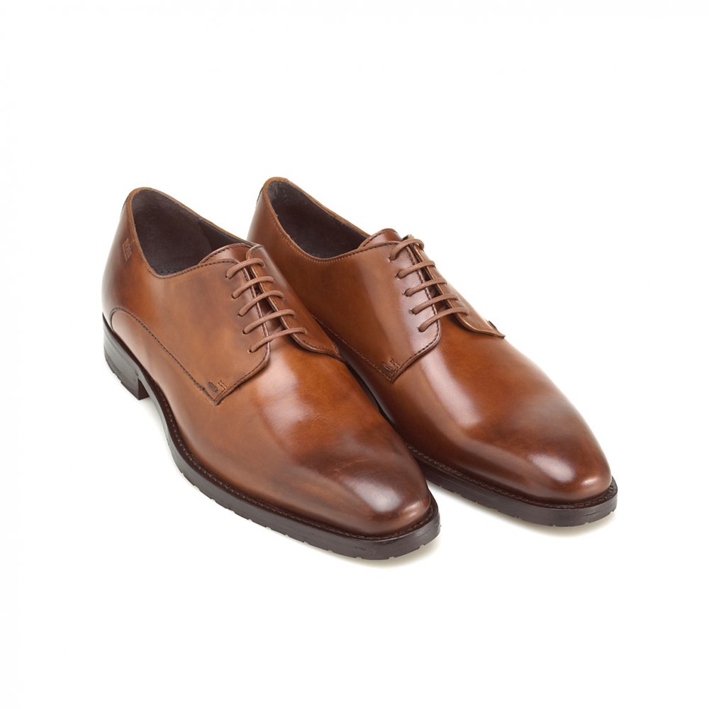 Derby Caramel Brown Good Looking Plain Toe Real Leather Derby Caramel Brown Good Looking Plain Toe Real Leather