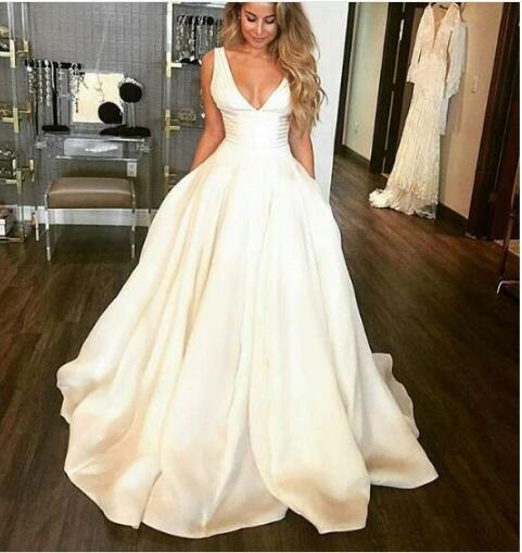 deep v satin wedding dress