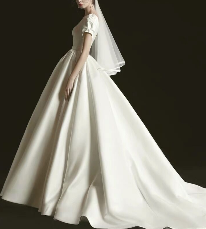 short sleeve satin wedding dresses