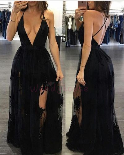 deep v neck black dress