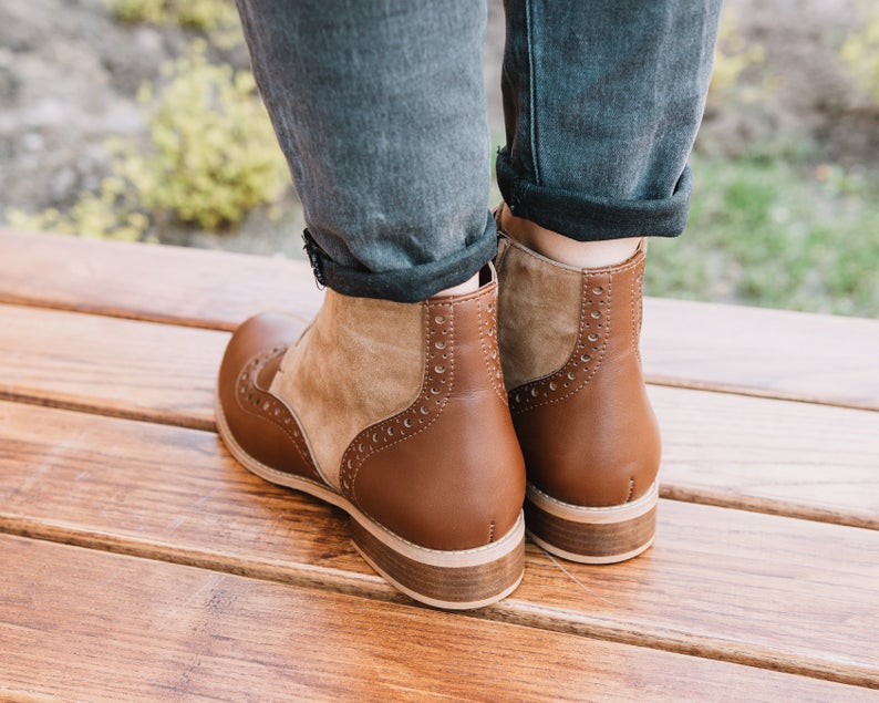 brown wingtip dress boots