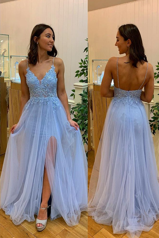 blue maxi prom dress