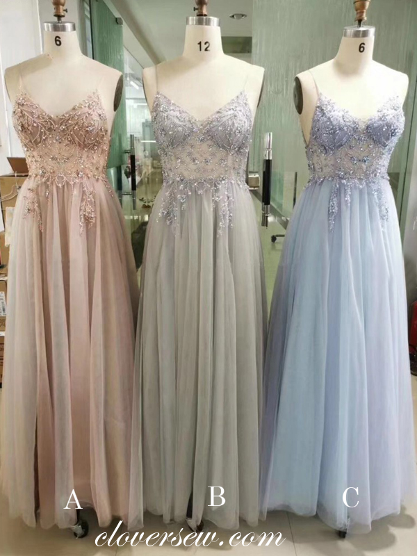 Handmade Beading Prom Dresses,Spaghetti Strap Prom Dresses,Aline Prom