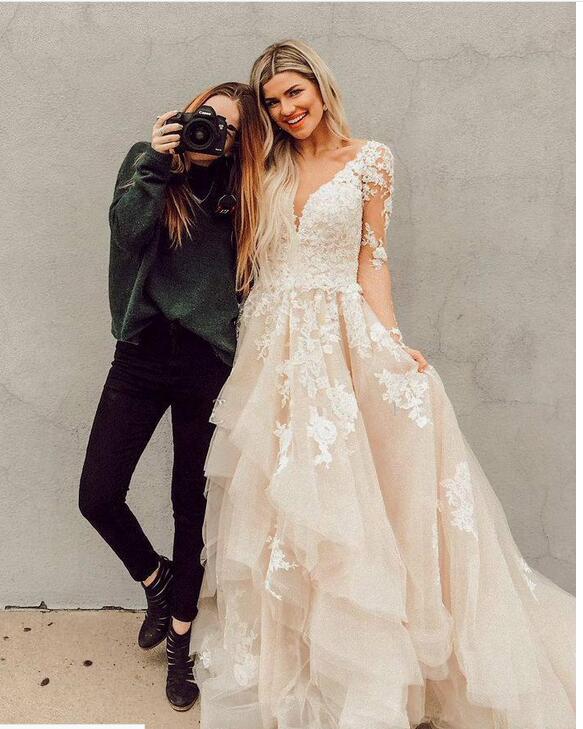 bohemian champagne wedding dress