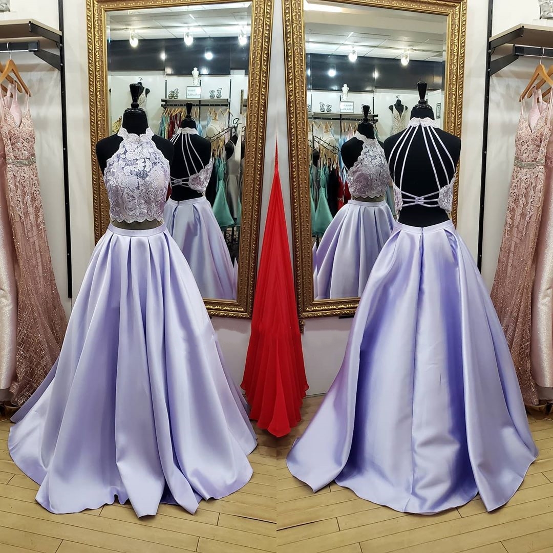 Lavender Satin Long Prom Dress 