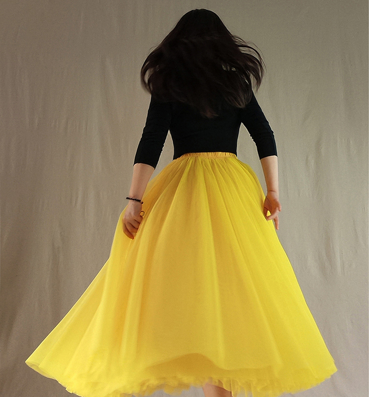 Yellow Long Tulle Skirt High Waisted Layered Tulle Skirt Yellow Holiday ...