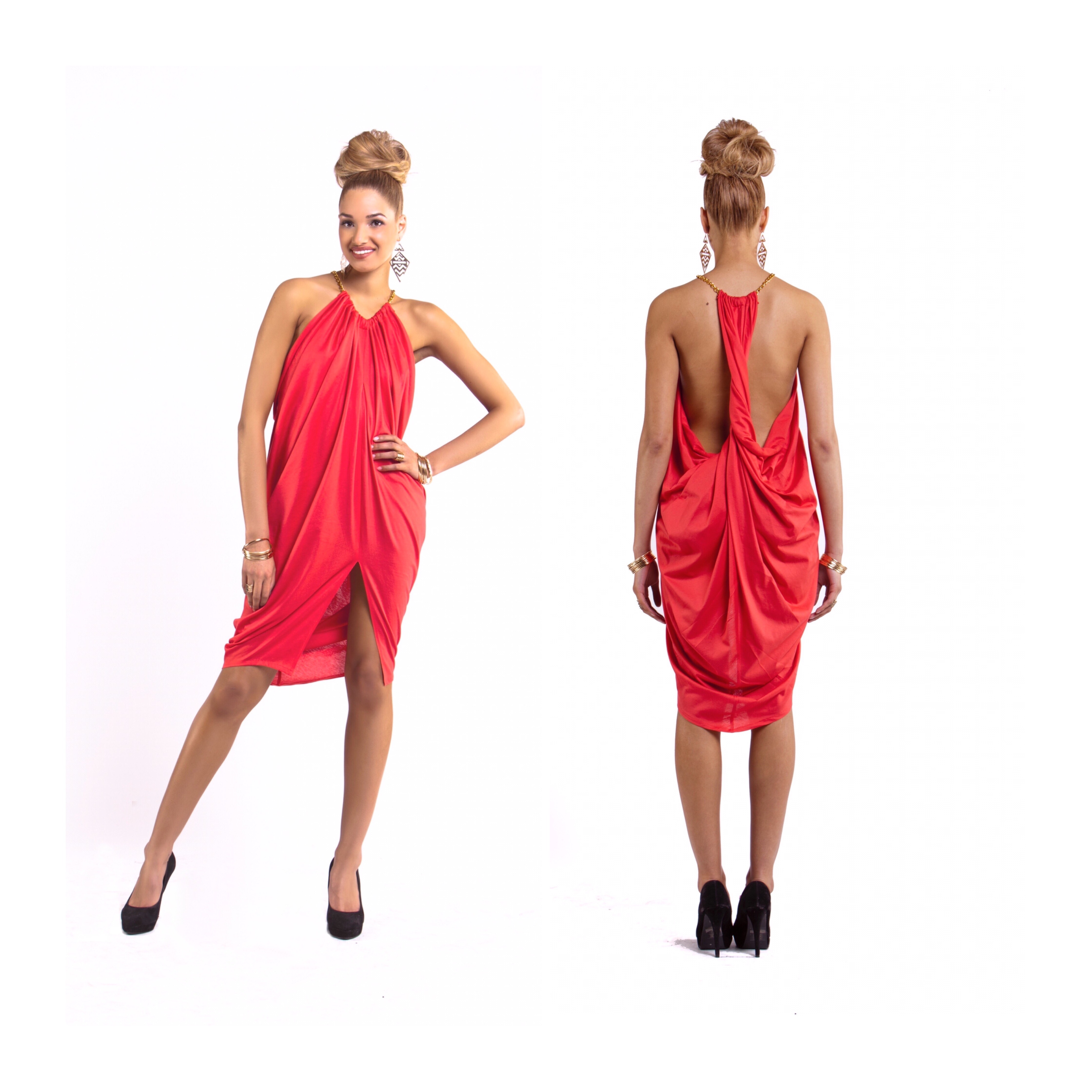 orange open back dress